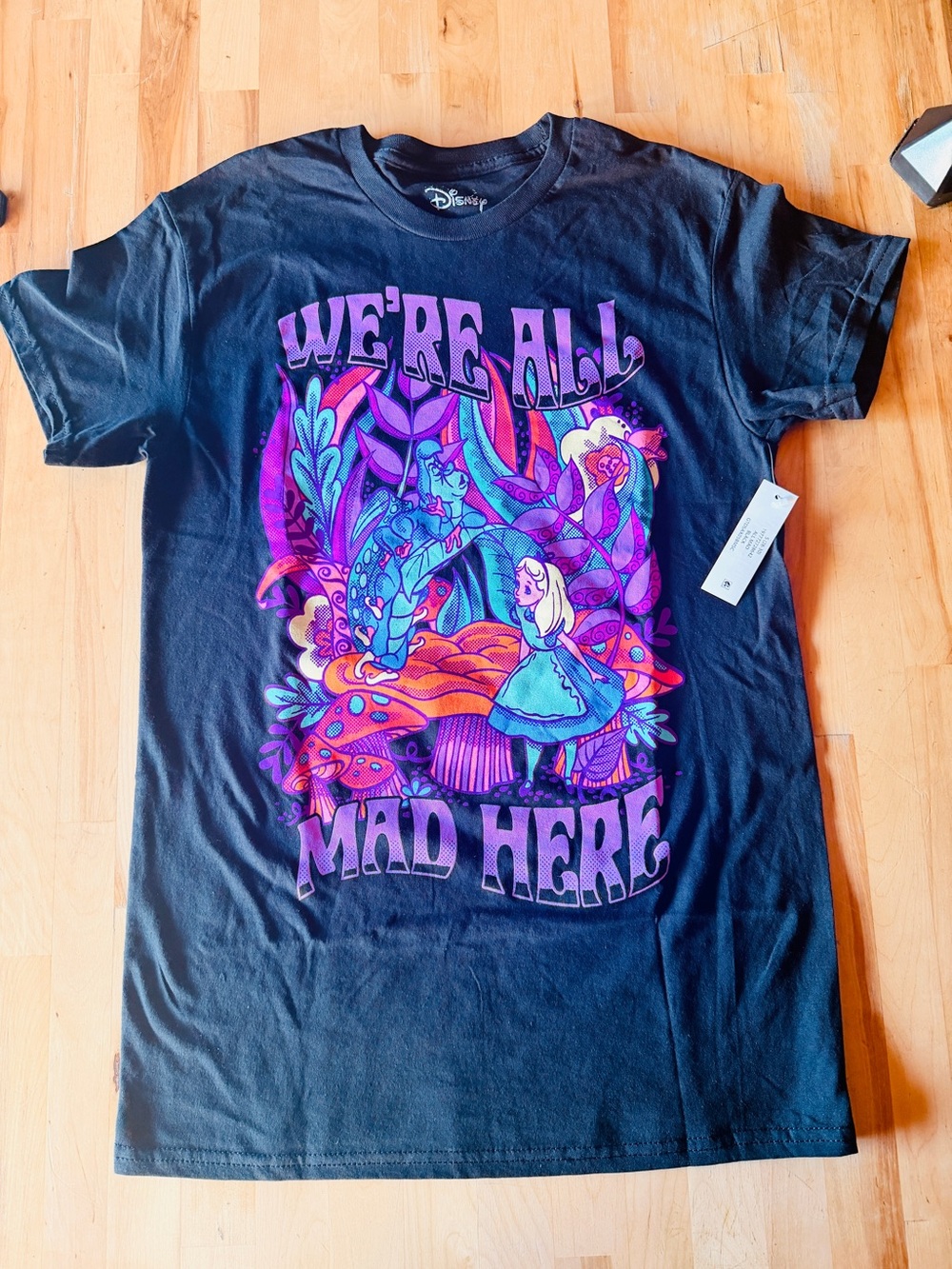 NWT Disney Alice in Wonderland "We're All Mad Here" Neon Graphic Tee - Small